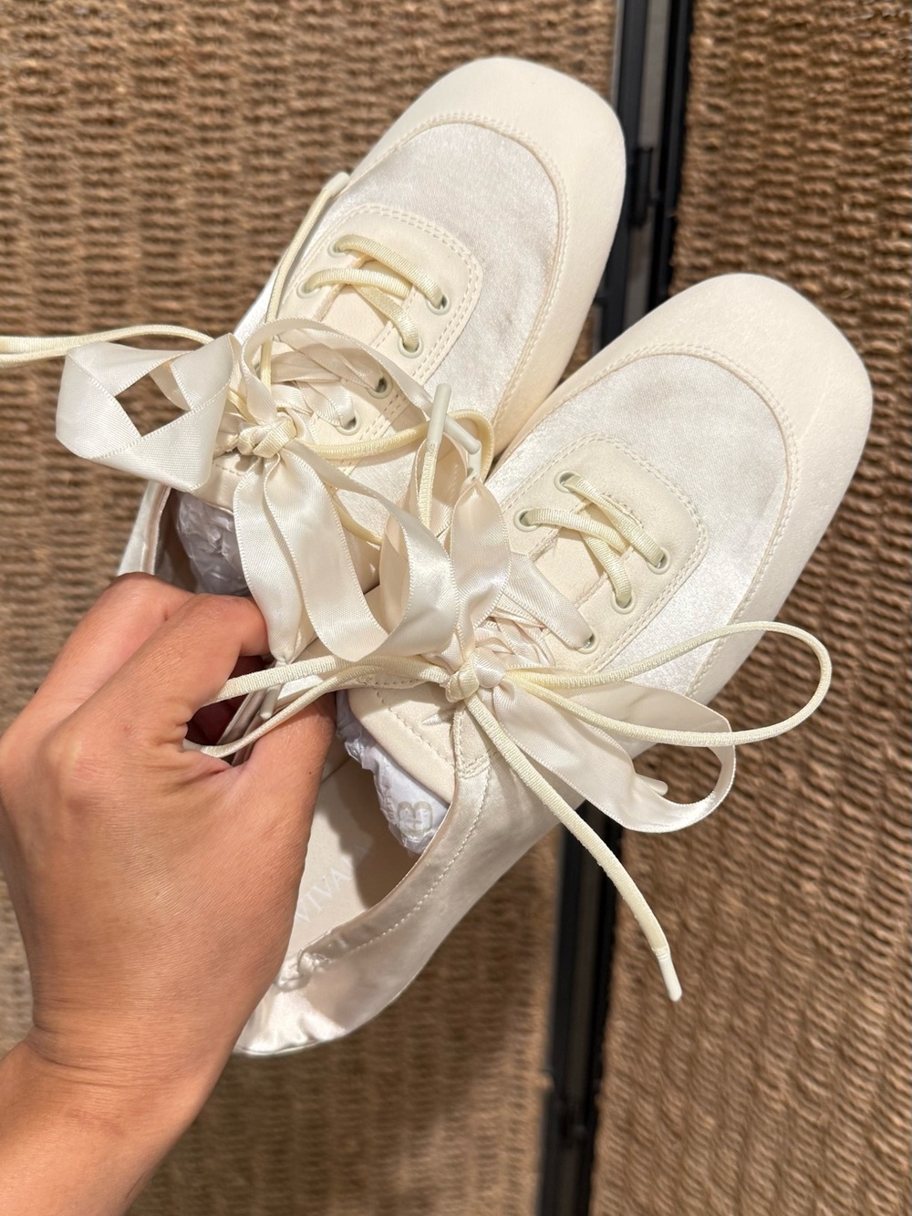 NEW Vivaia Square-Toe Lace-Up Satin Sneakerina (Cristina)